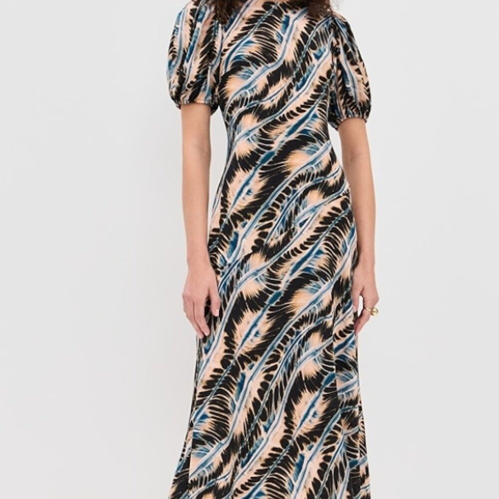 NWT SPRING 2025 ULLA JOHNSON Ines Puff Sleeves Silk Midi Dress in River S $690 - Picture 7 of 12